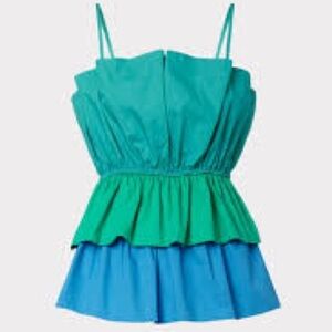 Milly Naomi TEAL tiered ruffle poplin top. Size Large New with tags